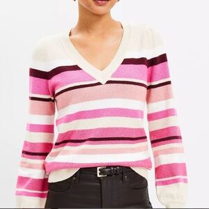 LOFT Striped Relaxed V-Neck Sweater